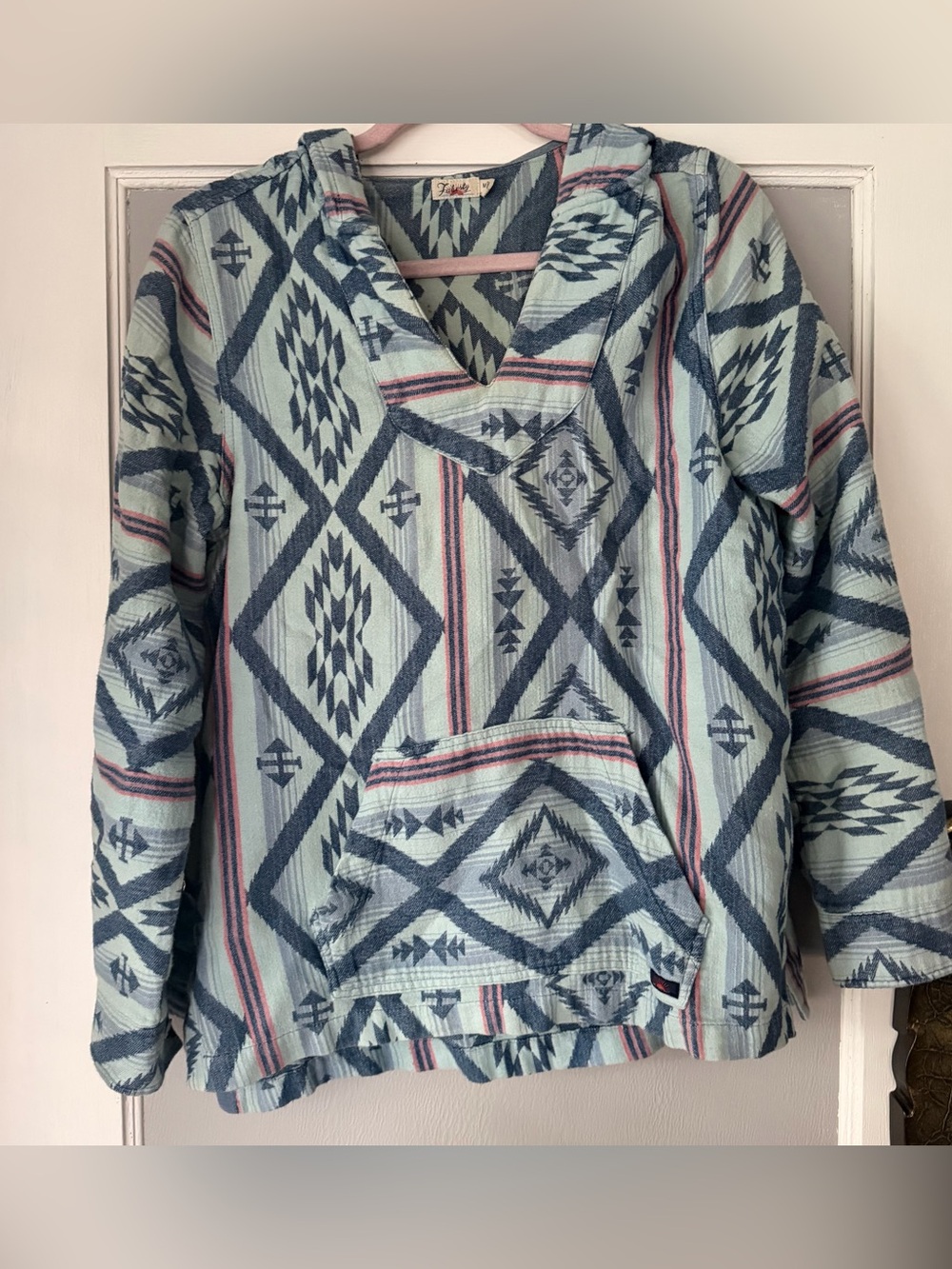 Faherty Women's Navajo Sunset Blue Cotton Flannel Baja Hoodie